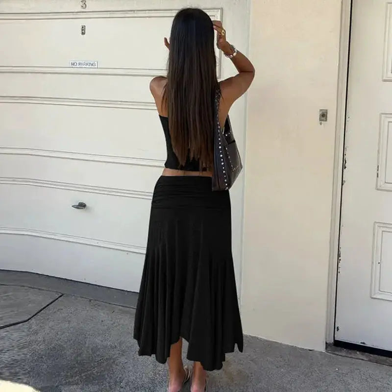Tossy Pleated Two Piece Off Shoulder Cropped Top And Long Skirt Set
