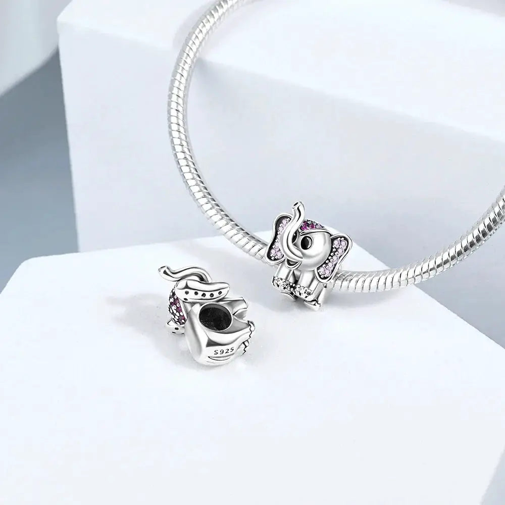925 Sterling Silver Rainbow Woodpecker Animal Pendant With Elephant Bead For DIY Bracelet Making Birthday Gift Idea