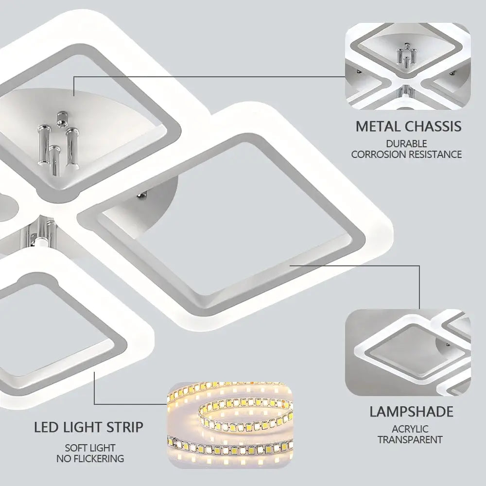 Ceiling chandelier by Simples Market: square acrylic LED lamp with metal chassis and LED light strip
