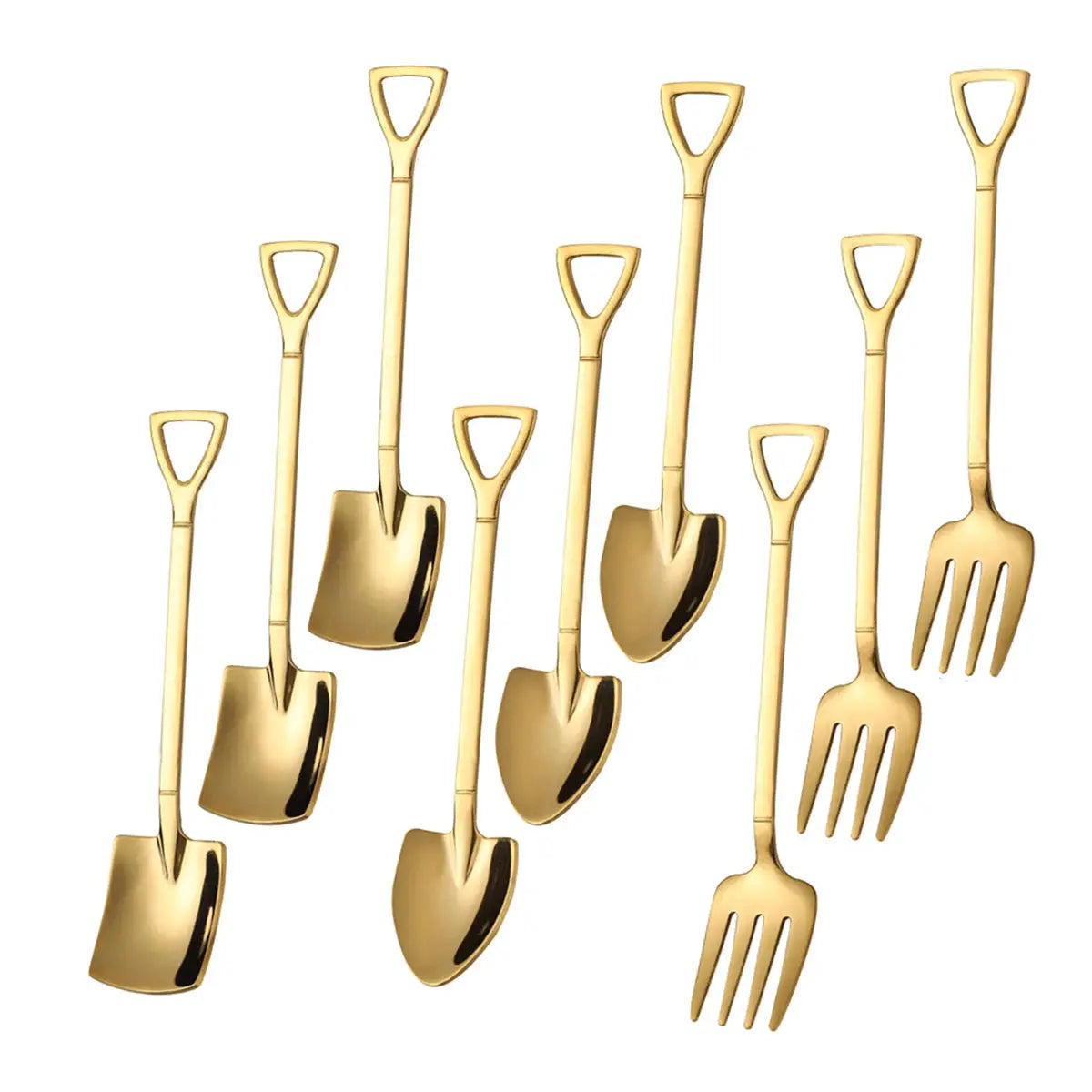 9 Piece Stainless Steel Dessert Forks And Spoons Set Shovel Shaped Spade Kitchen Utensils