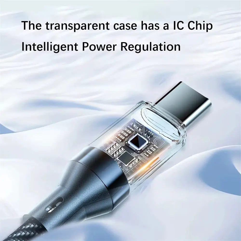NNBILI 100W USB-C and 120W USB-A charging cables with LED display in a transparent IC-chip housing