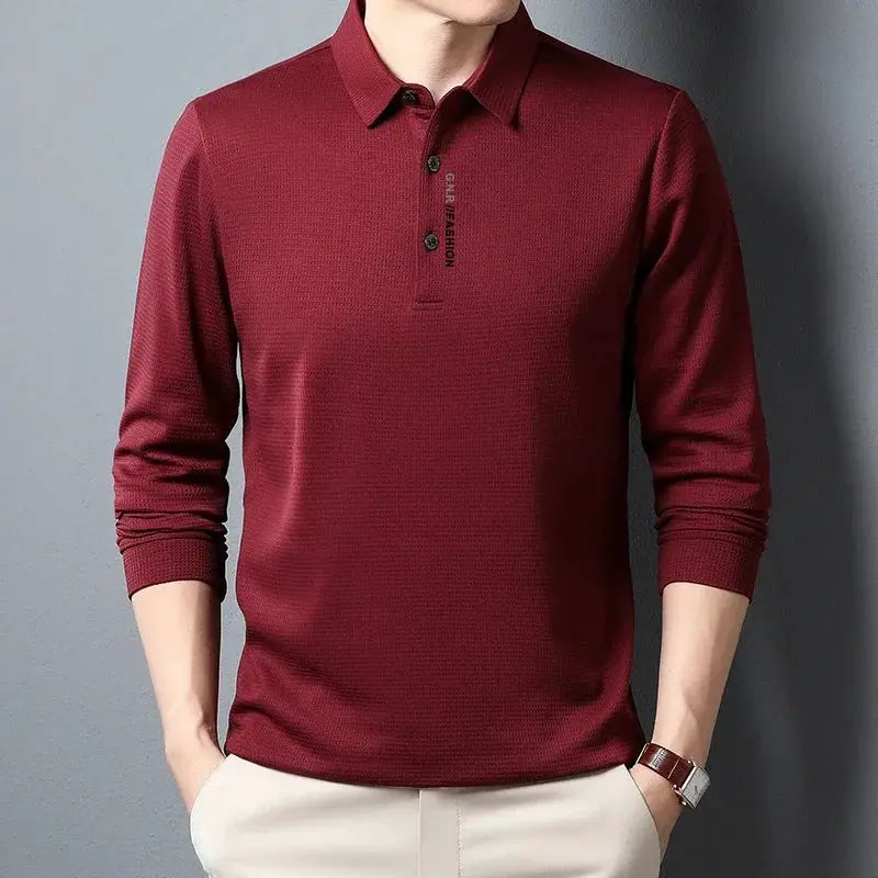 Men's waffle-knit long-sleeve polo shirt in burgundy by Simples Market