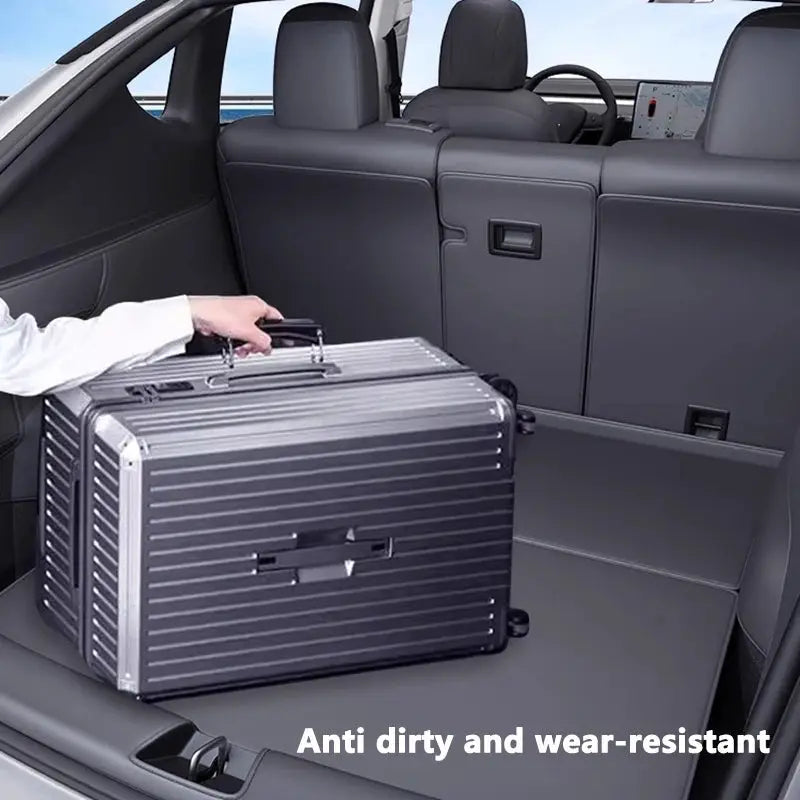 Tesla Model Y trunk mat by Simples Market; full-coverage gray cargo liner with side guards