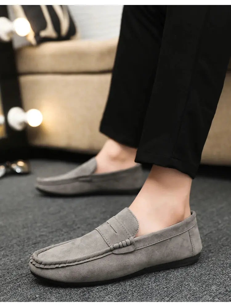 Men's grey suede driving loafers by Simples Market - casual work shoes