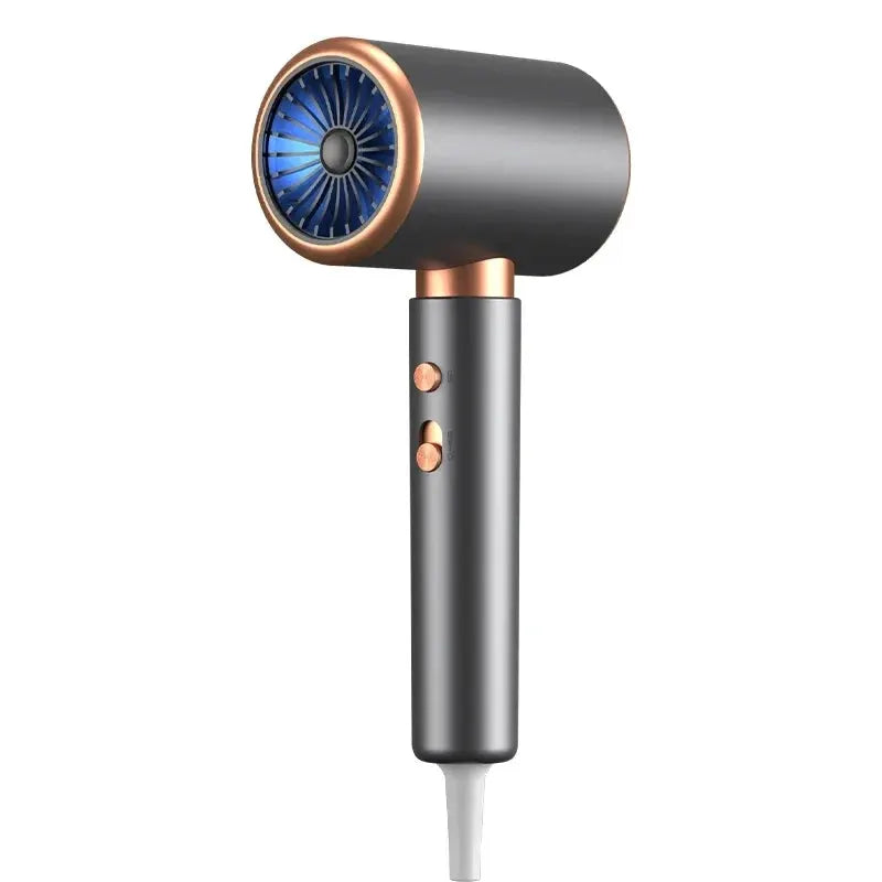 HOMEFISH 2000W hair dryer with copper accents and blue fan, handheld gray body.
