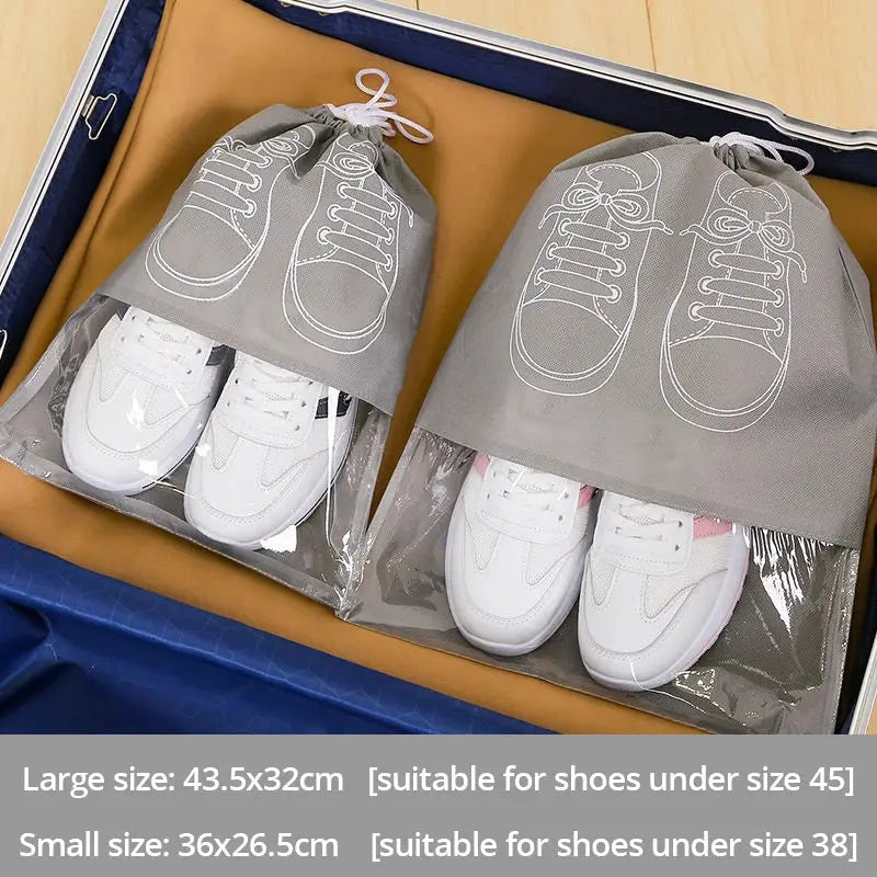 VoyagePro 5 Piece Shoe Storage Bags Set Thickened Nonwoven Fabric With Strap Mouth Waterproof Large Capacity