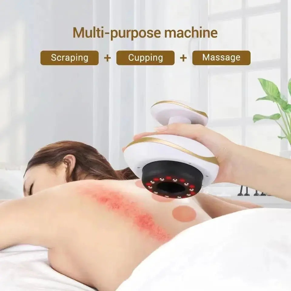 Electric scraping massage cupping device with heated suction cups for back, neck, and arms