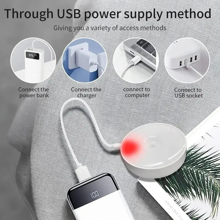 Simples Market LED motion sensor night light, white, USB rechargeable, for cabinets, wardrobes and stairs.