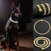 Cuban chain dog collar, gold-tone stainless steel, adjustable safety buckle, for small to medium dogs by Simples Market