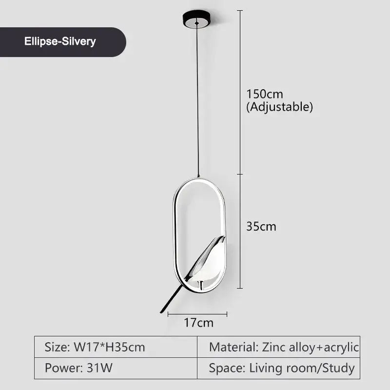 Rotatable magpie bird LED pendant light by Simples Market in silver-gold zinc alloy + acrylic for living room or study