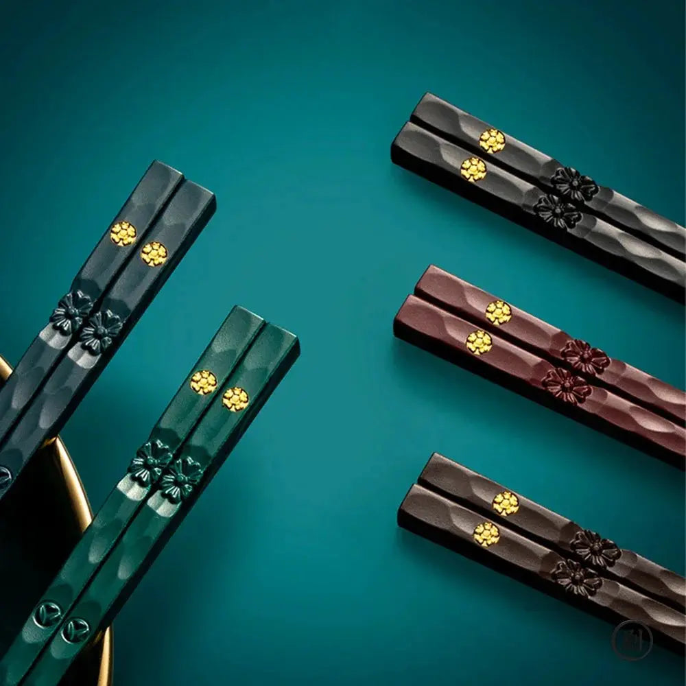 5 Pcs Reusable Alloy Chopsticks Non Slip Bamboo Inspired Sushi Noodles Dishwasher Safe Food Grade Set