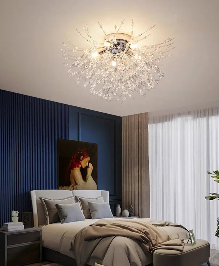 IRALAN modern crystal LED ceiling lamp with 3-color changing light, luxury chandelier