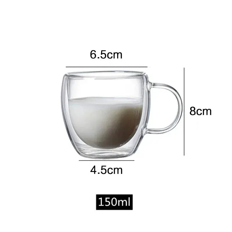 Double Bottom Wall Glass Tumbler Set For Coffee Tea Whiskey Vodka Wine Heat Resistant Drinkware