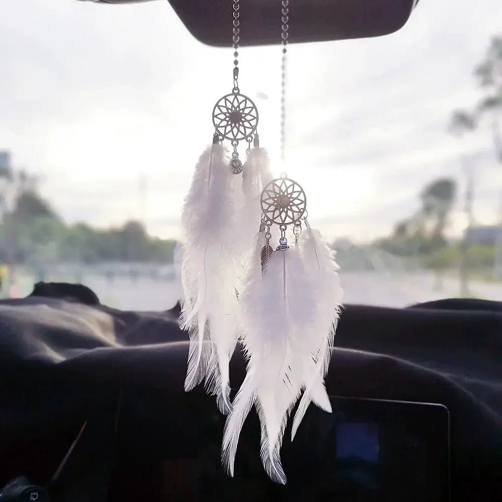 Feather Mirror Car Pendant For Girls Lucky Dream Catcher Ornament Car Interior Decor Hanging Charm - Simples Market