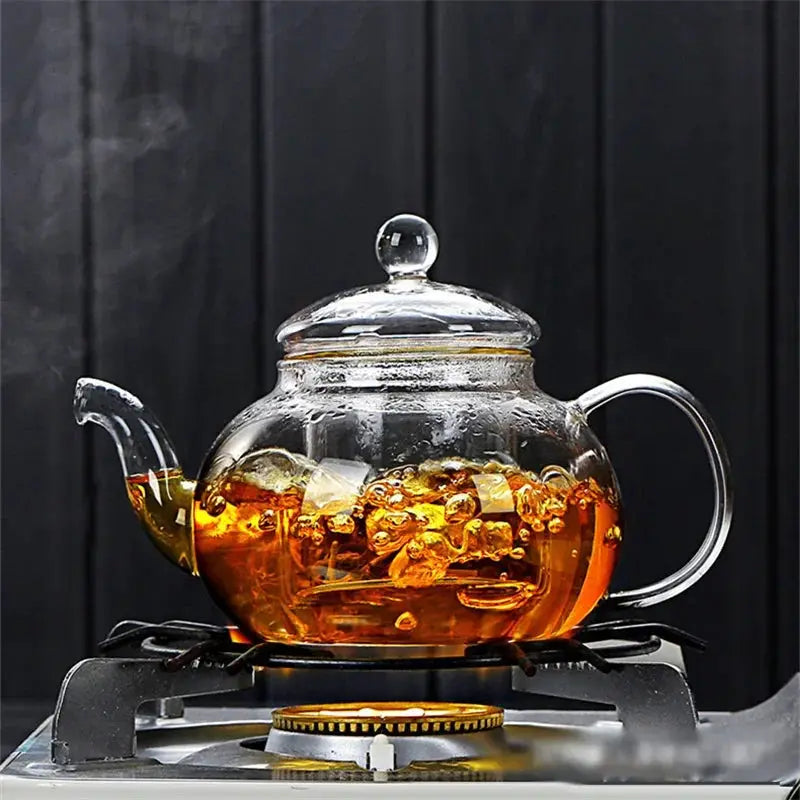 CrystalBloom Glass Teapot 400ml And 1000ml, Filterable, Heat Resistant Borosilicate Teapot For All Teas