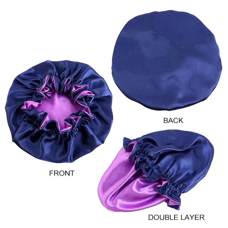 SilkNest Solid Elastic Double Layer Satin Bonnet Nightcap for Women with Gentle Sleep and Bath Hair Protection