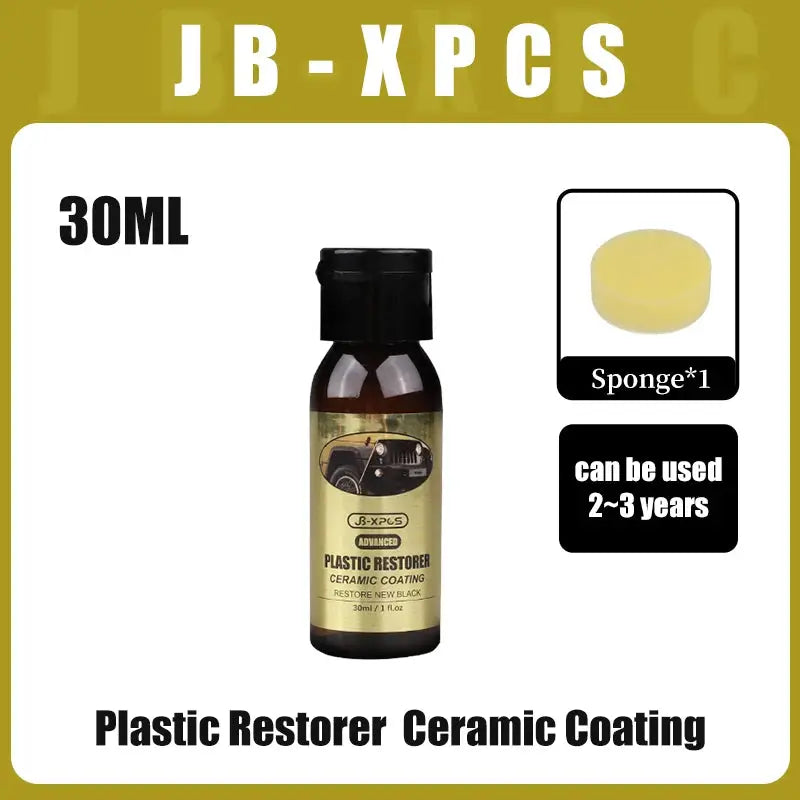 Plastic Restorer Ceramic Coating bottle by Simples Market, 30ml amber bottle with black cap, sponge included