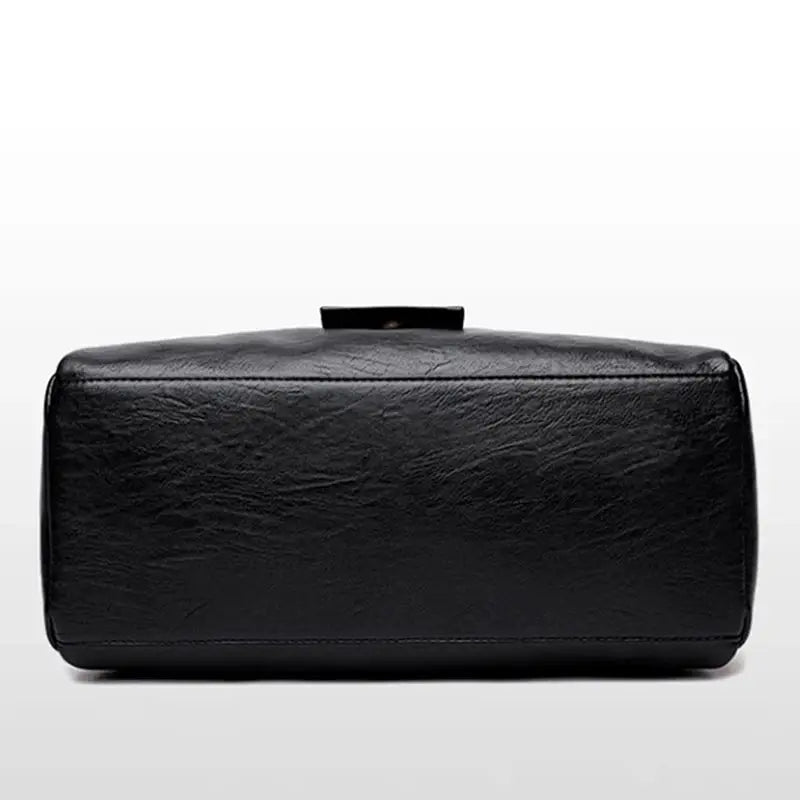 Women's black leather top-handle handbag with large capacity