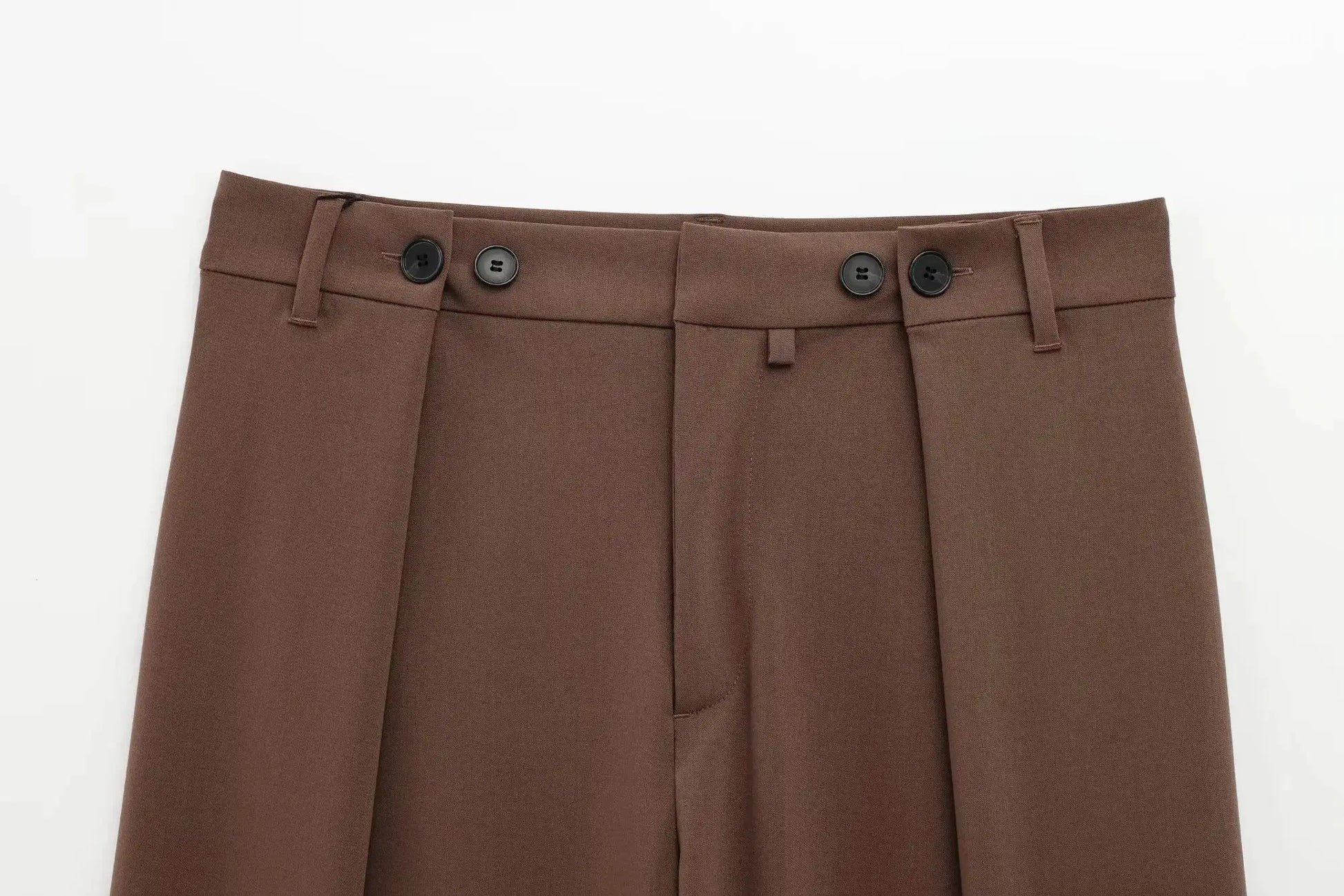 KONDALA brown women's suit pants by Simples Market with belt loops and front buttons, zipper fly