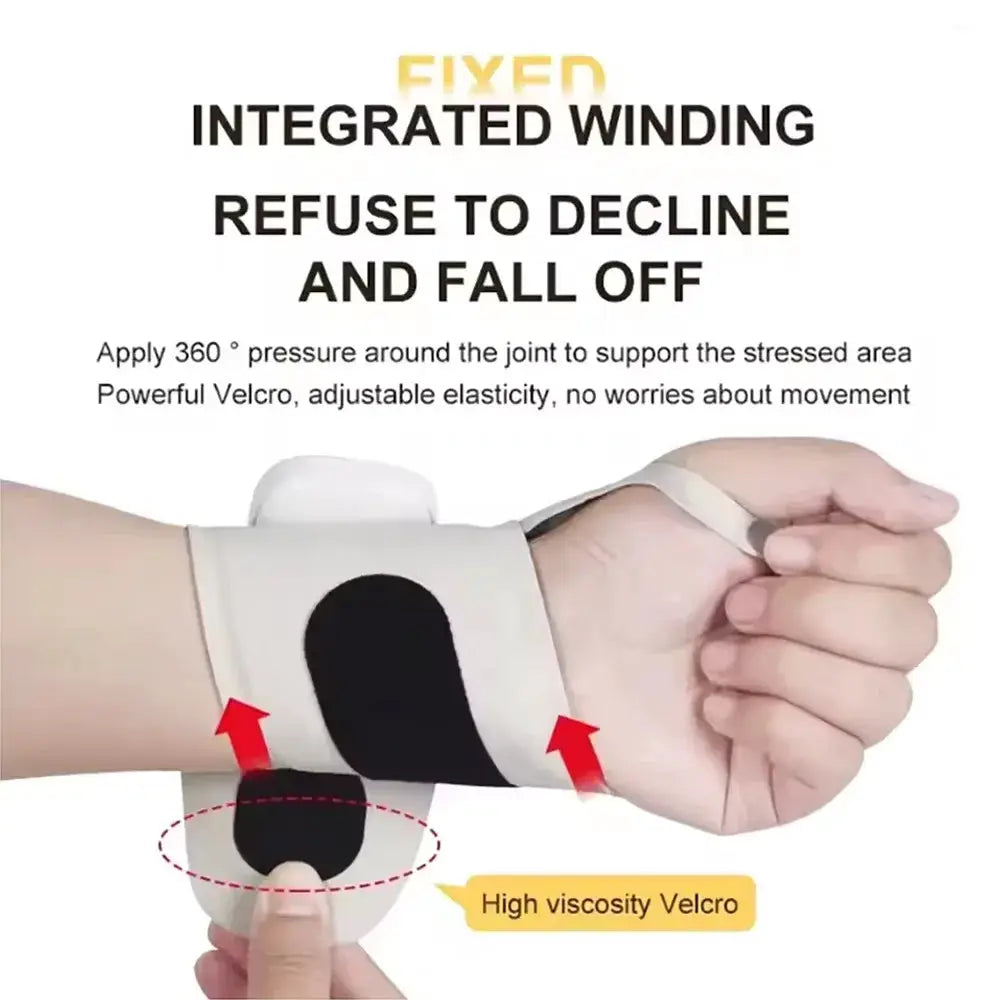 EMS Electric Cordless Hand Wrist Massager by Simples Market; white strap with black inner pad