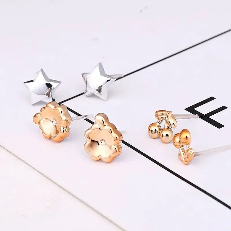 18 Pairs Set Gold Sliver Enamel Pearl Flower Heart Stud Earrings For Women Plastic Butterfly Jewelry Gift Mix Style - Simples Market
