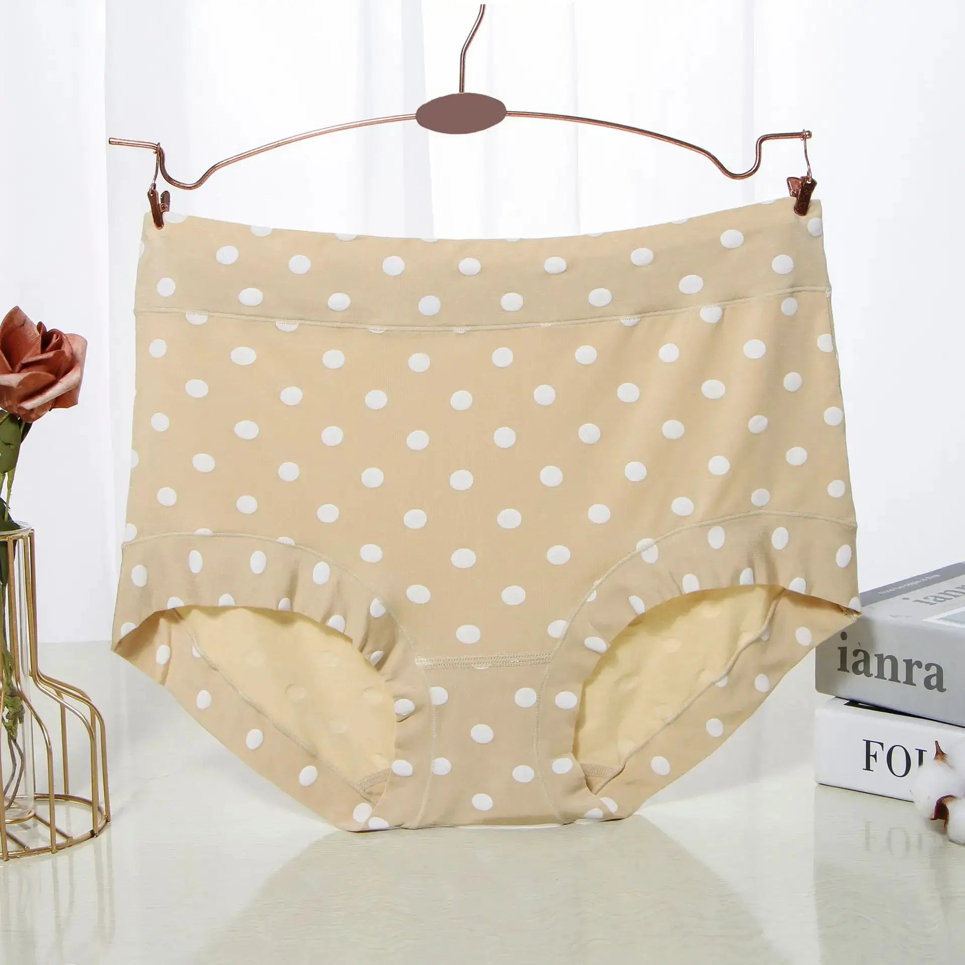 Simples Market beige polka dot high-waist boyshort panties on hanger