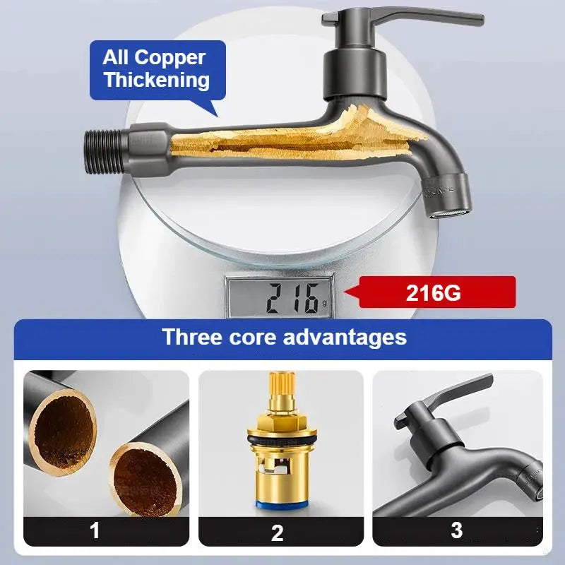 Simples Market copper wall-mounted washing machine faucet with a single lever handle; three components shown