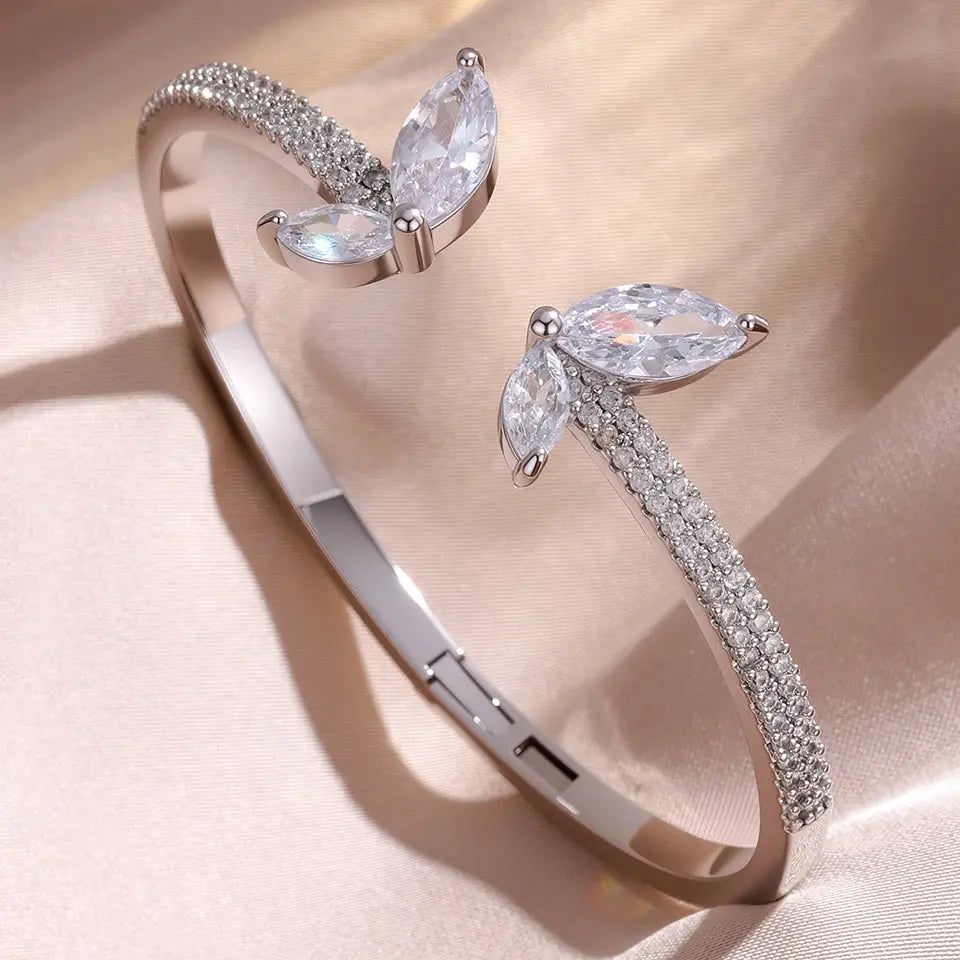 Luxury Geometry Gold Color Cuff Bangles For Women With Cubic Zirconia Bracelets For Party And Everyday Wear
