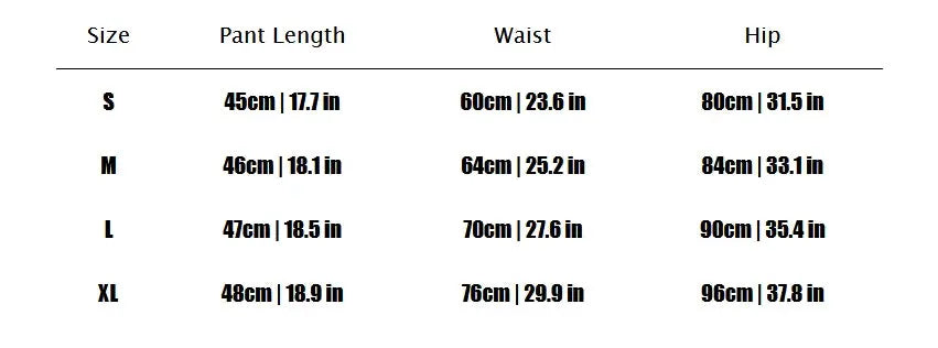 Simples Market washed print work-pocket leggings size chart: S–XL with length/waist/hip (S 45/60/80; XL 48/76/96).