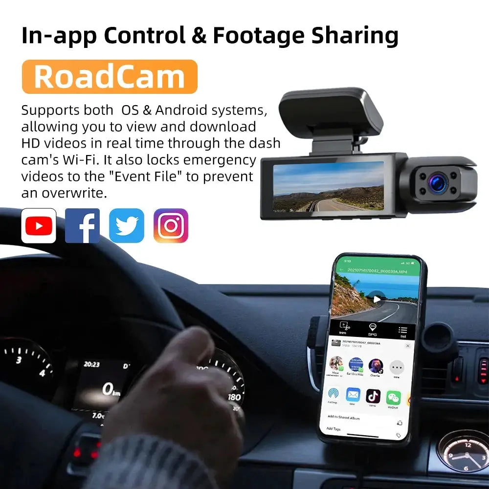 Simples Market 1080P WIFI dual-camera dash cam for cars (front & interior), IR night vision, wide-angle
