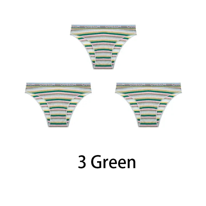 Panties 3-pack rainbow-striped cotton half-hip for women
