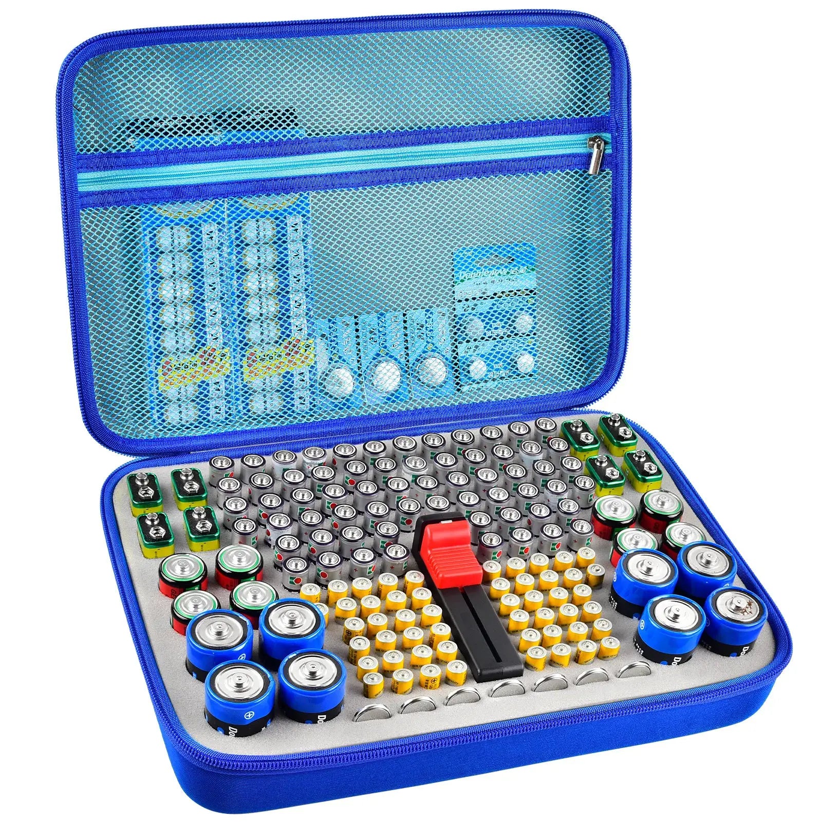 VoltNest Battery Organizer Storage Holder With Built In Battery Tester Fits AA AAA 9V C Batteries