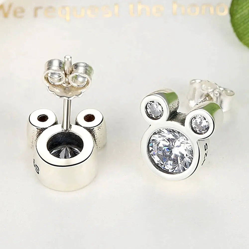 925 Sterling Silver Mouse Cartoon Stud Earrings for Women Girls Dazzling Zircon Gift Jewelry