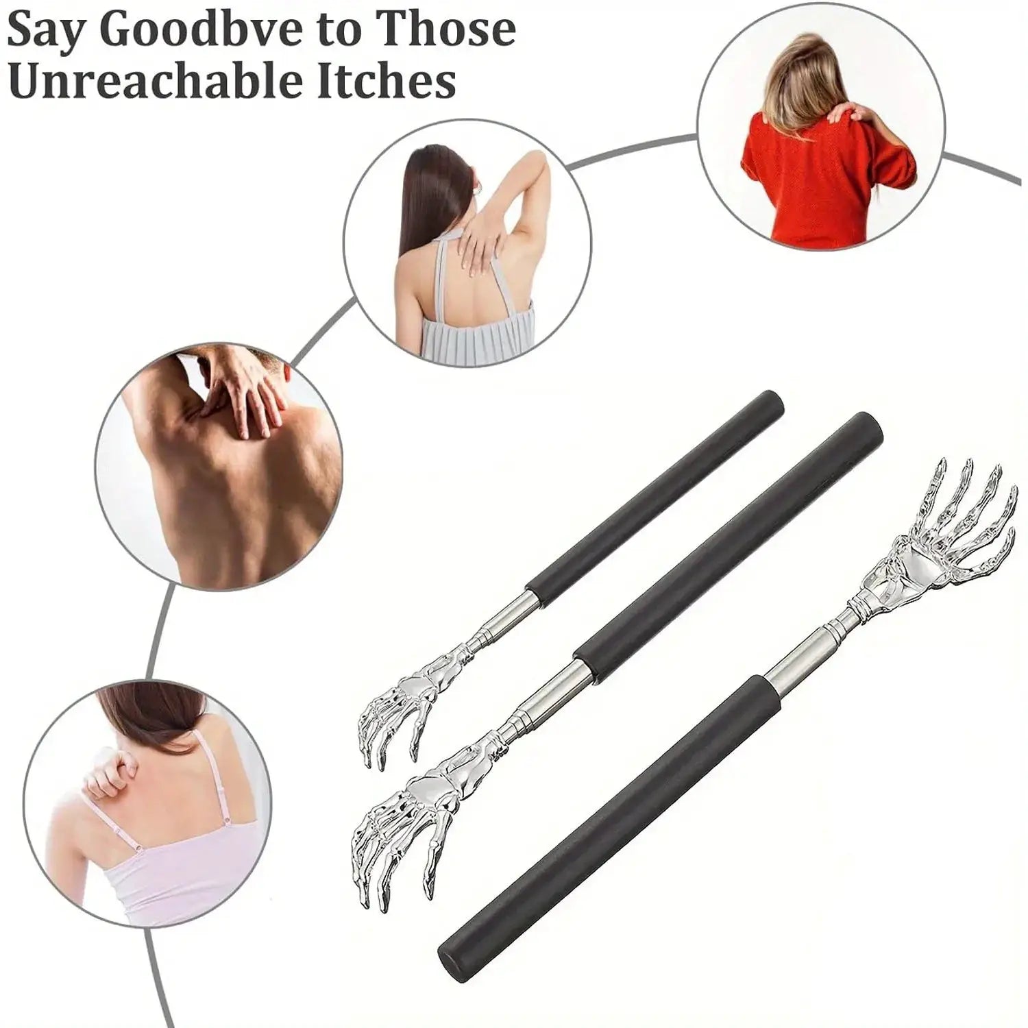 Portable Extendable Back Scratcher Stainless Steel Telescoping Massager For Humans And Pets With Rubber Grip