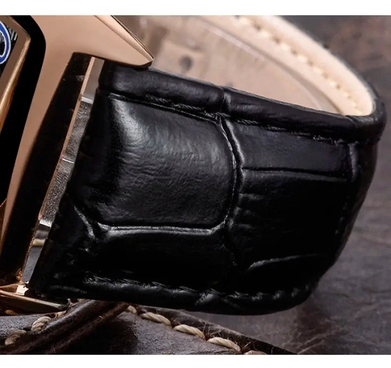 CHENXI men's watch with black leather strap and gold-tone case