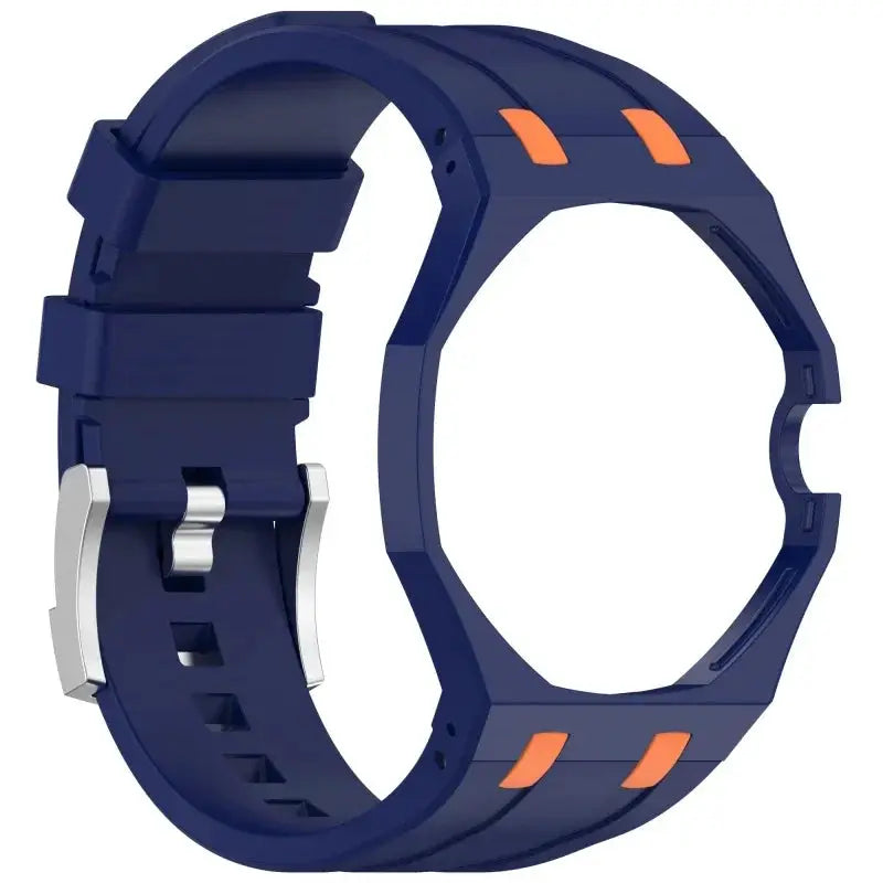 Simples Market 2-in-1 silicone watch strap for Swatch X AP Royal Pop wristwatch, blue with orange accents