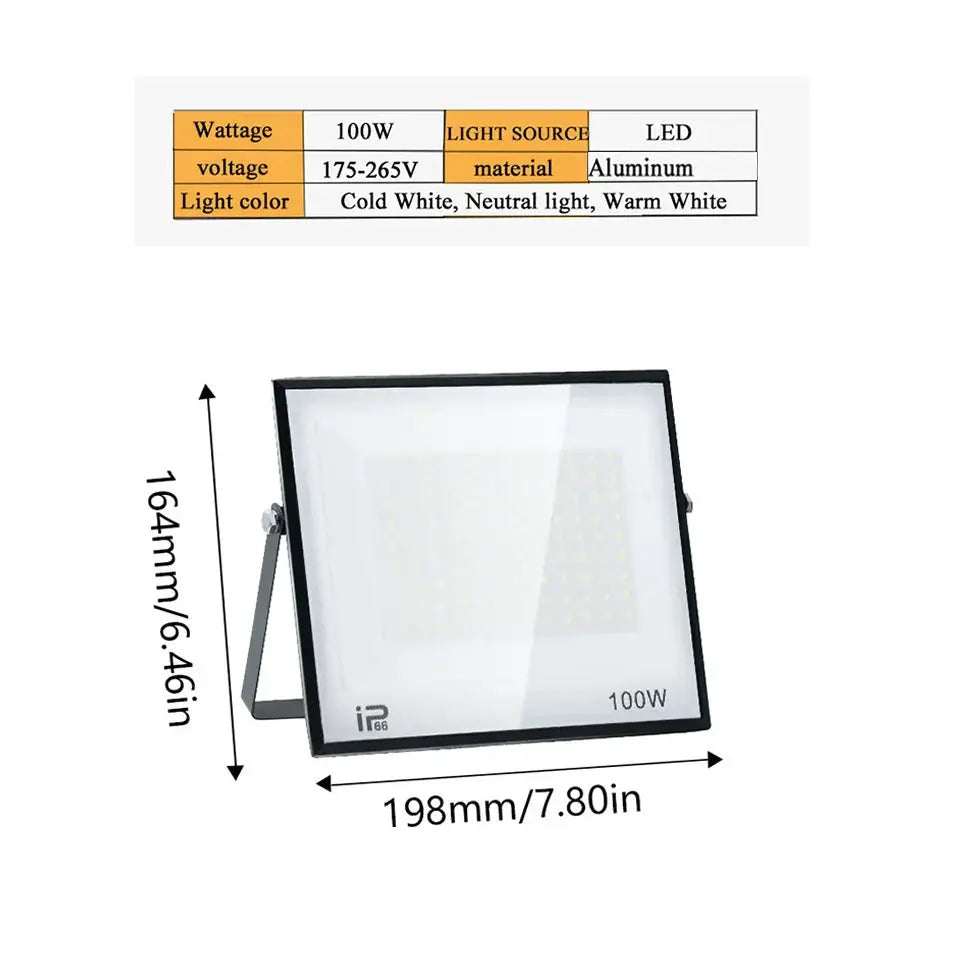 LED flood light 100W outdoor aluminum fixture by Simples Market, 198x164 mm