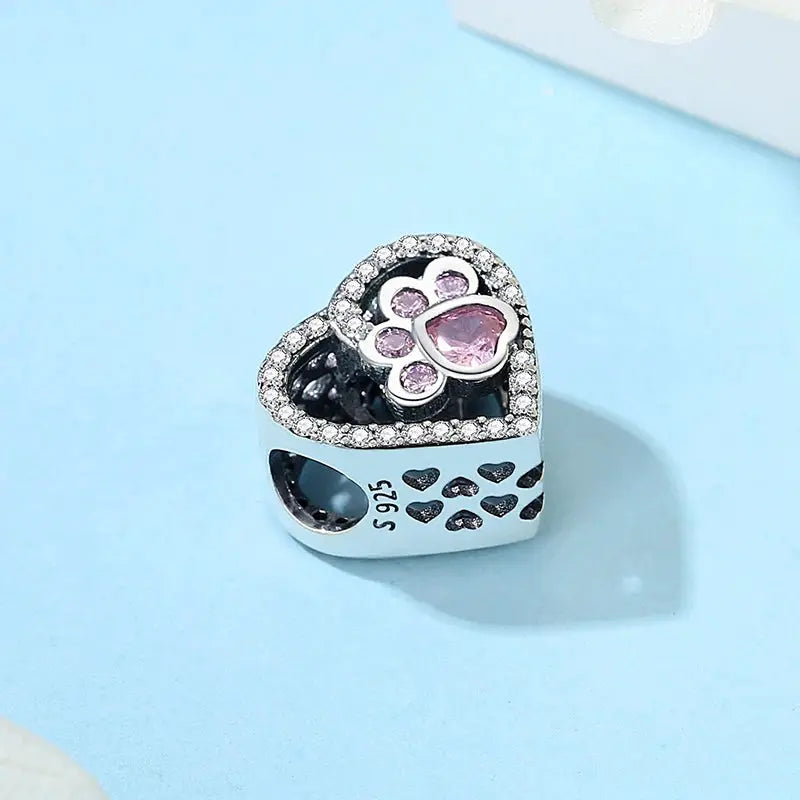 925 Sterling Silver Paw Print Charm Beads for Dogs and Cats Jewelry Pendant Fit for Bracelets Necklaces DIY Projects