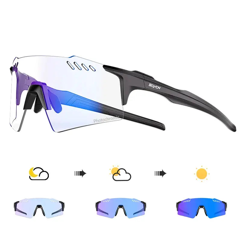 SCVCN Photochromic Cycling Glasses With Adaptive Lenses UV400 Protection For Outdoor Sports