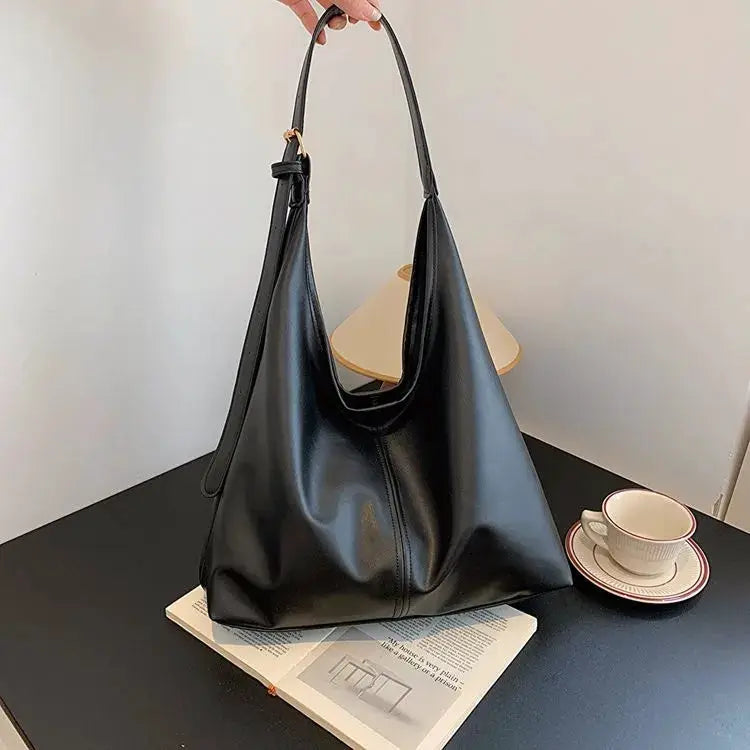 HOMEFISH New Women Commuter Tote Bag Vintage Style Large Capacity Handheld Shoulder Bag PU Leather