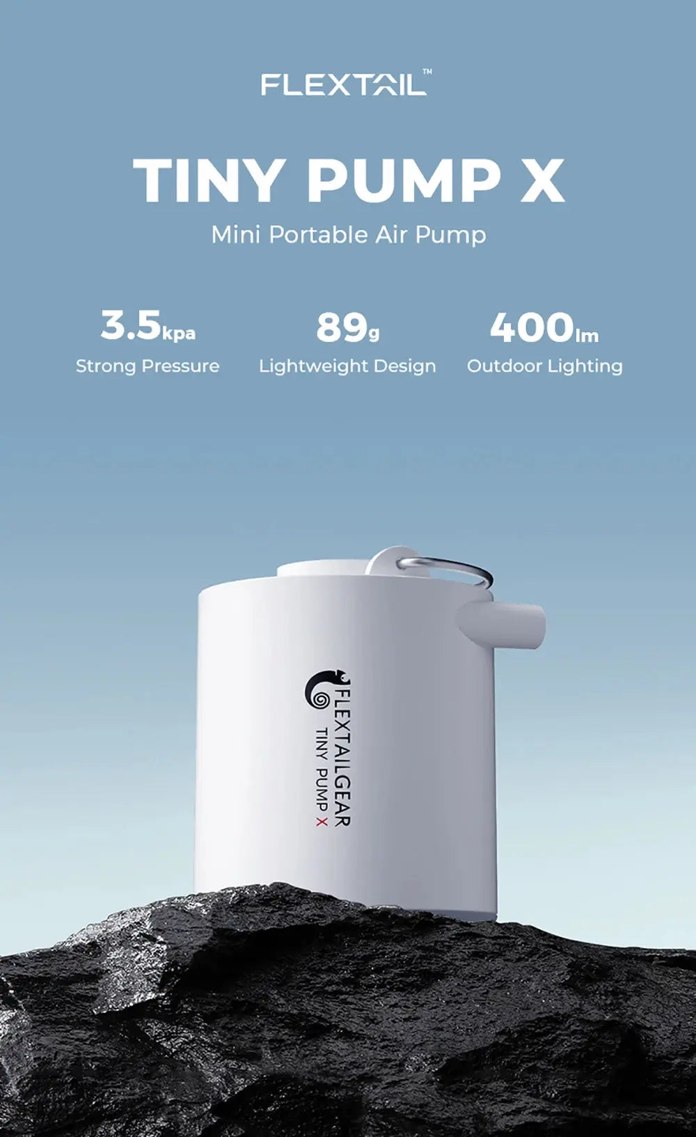 FLEXTAIL Tiny Pump X portable air pump; white compact device with Simples Market branding