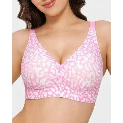 Women's seamless pink leopard print wire-free bra with full cups, Simples Market