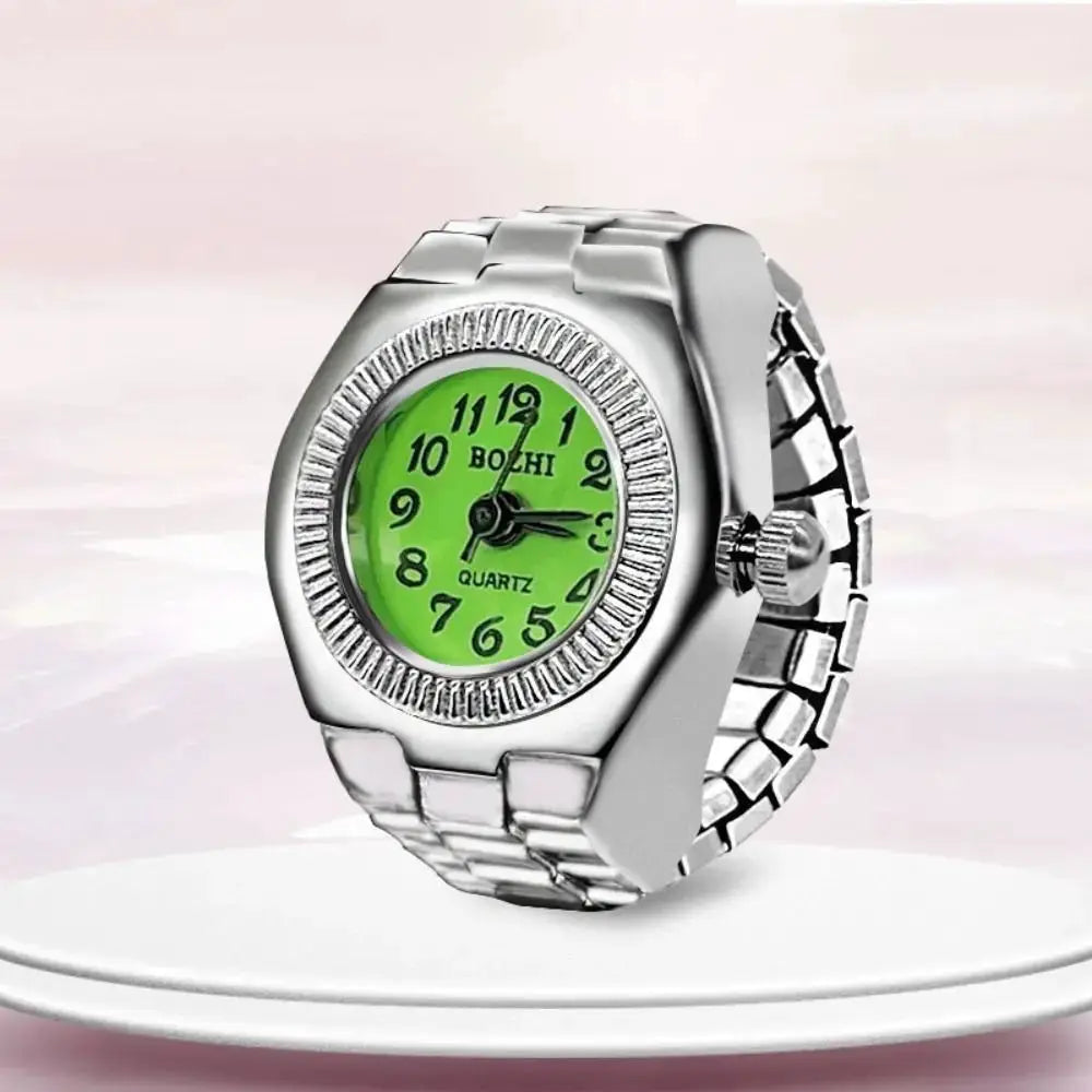 RetroPulse Heart Ring Watch With Adjustable Elastic Strap For Finger Sizes And Vintage Punk Roman Quartz Movement