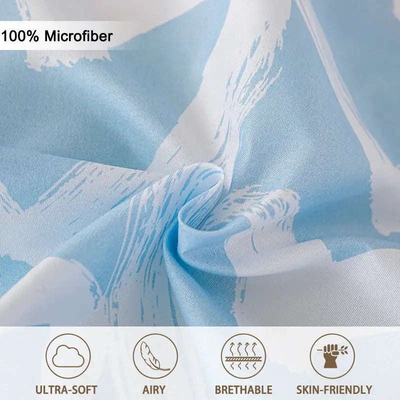 Heart Print Duvet Cover Set (3pcs) Simples Market, blue & gray microfiber, includes 1 duvet cover and 2 pillowcases.