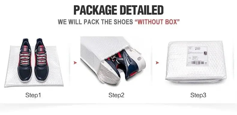 Pair of IRUNSVAN navy carbon fiber sneakers shown with bubble mailer packaging and box.
