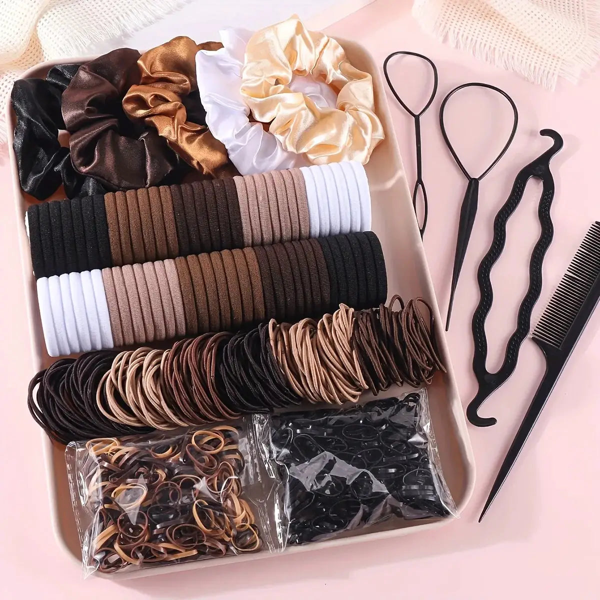 1109 Piece Women Hair Accessories Set For Dark Hair Elastic Seamless Ponytail Scrunchies Small Rubber Bands Headbands