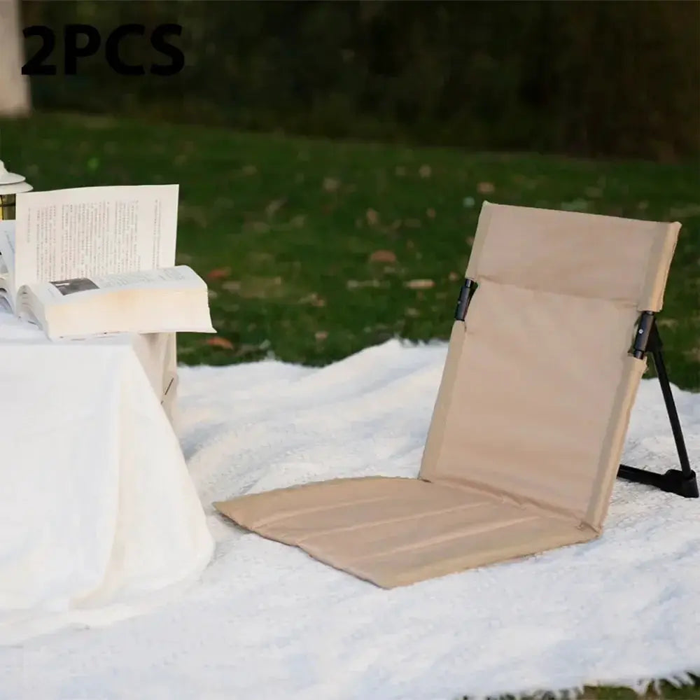 2-pack foldable beige camping chair with backrest cushion for outdoor use
