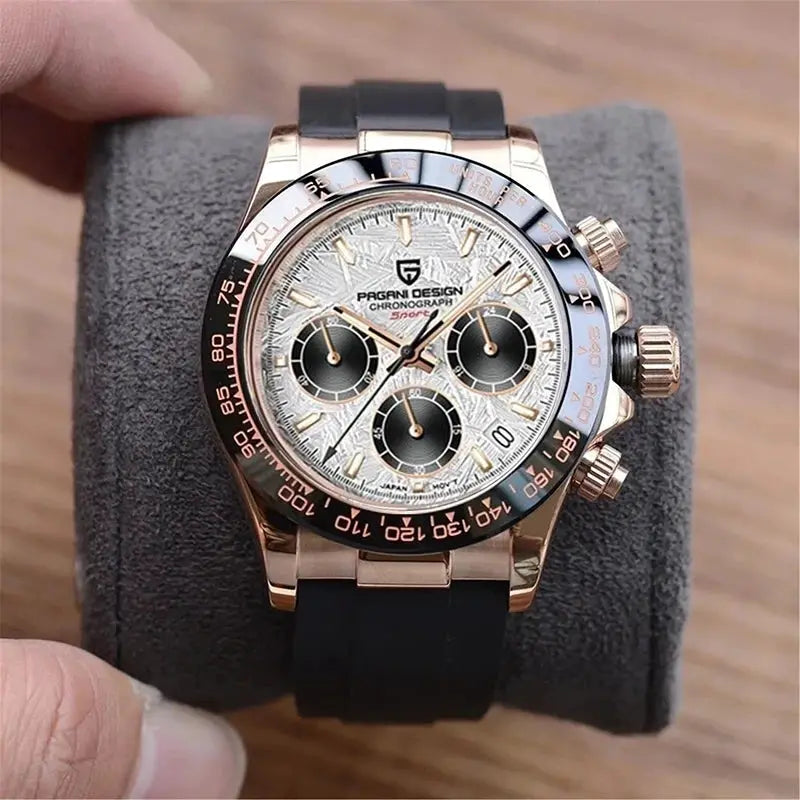 PAGANI DESIGN 40mm New V2 Mens Quartz Watch With Sapphire Crystal Retro Chronograph Stainless Steel Waterproof Wristwatch
