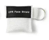 Keychain CPR Face Shield with white mesh pouch and metal ring