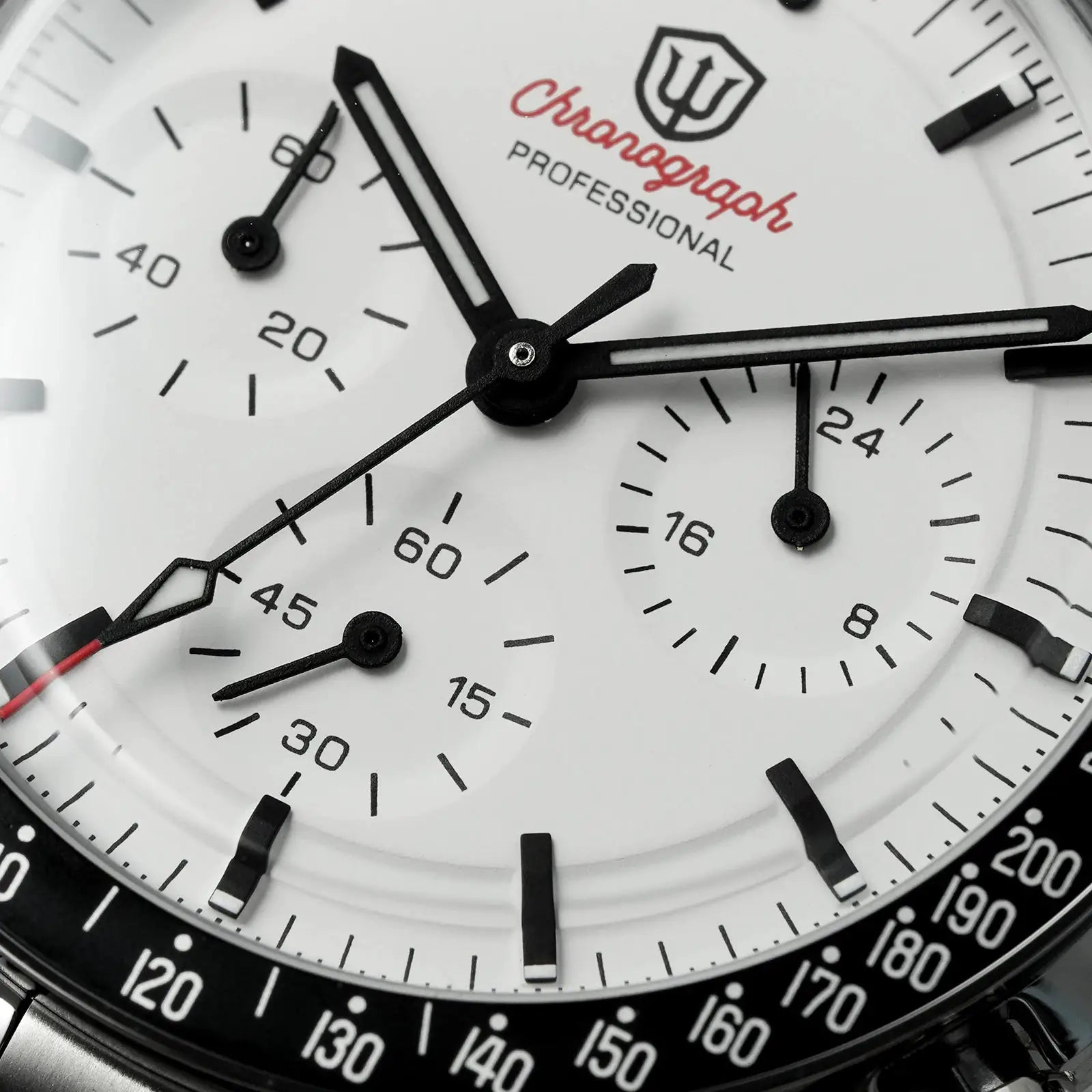 Watchdives WD1863 quartz chronograph men's watch with white dial and black tachymeter bezel